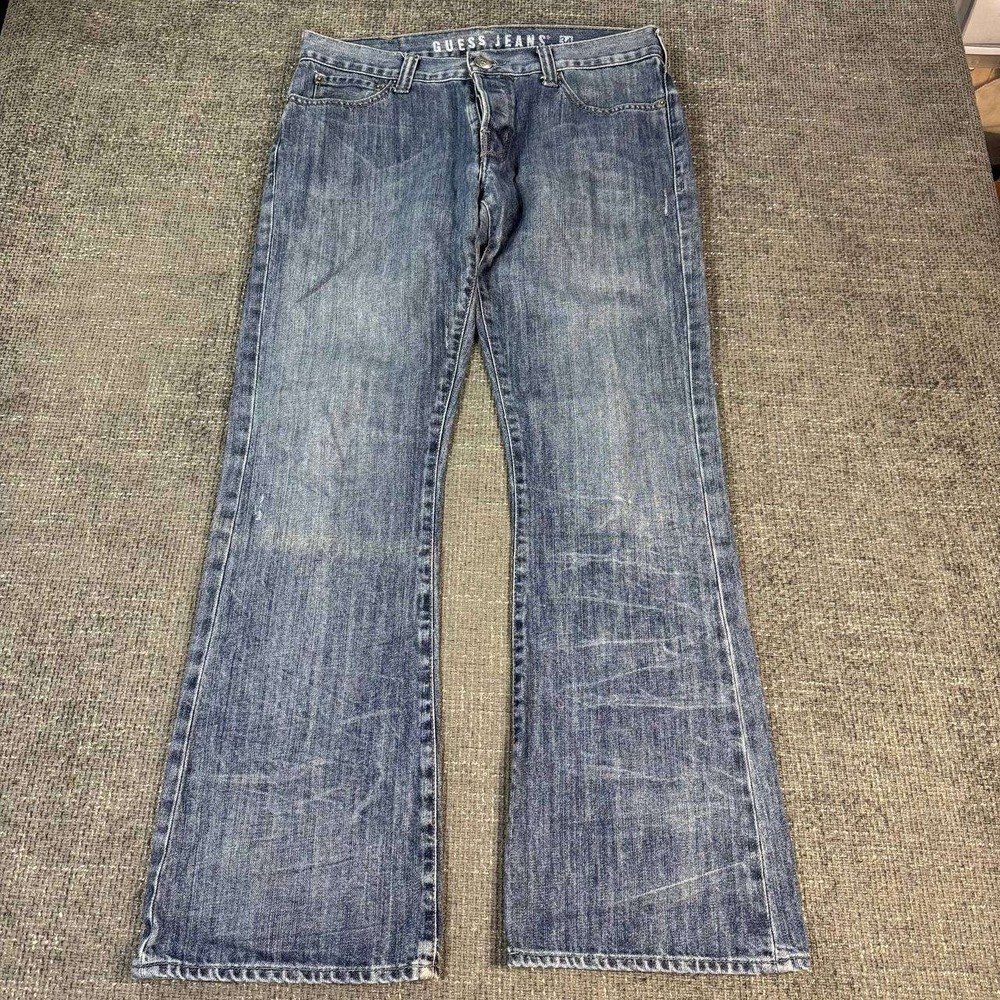 Guess Falcon Boot Cut Jeans Mens 34 Blue Medium Wash Whiskered Y2K J07103